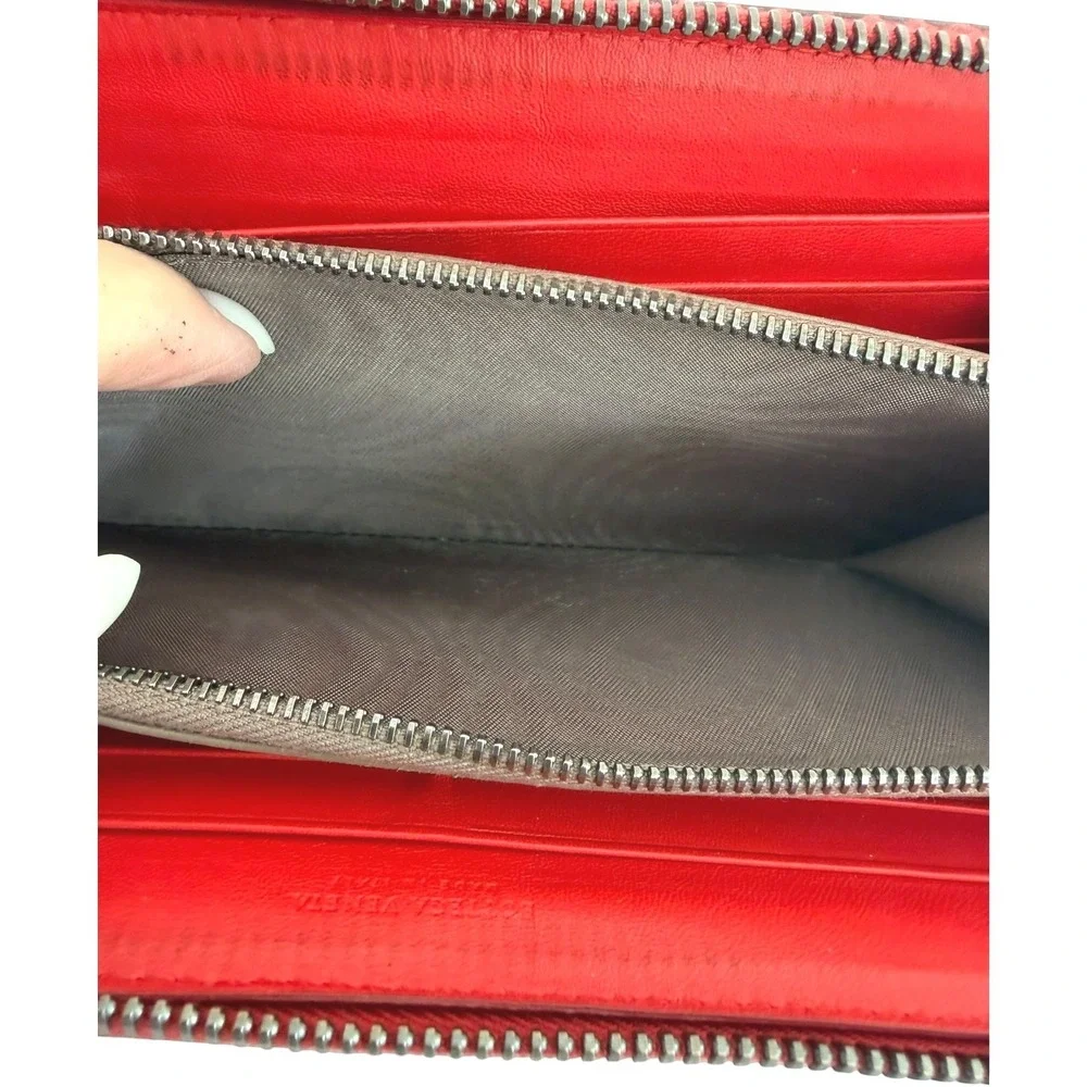 Bottega Veneta Intrecciato Python Zip Around Wallet Red Exotic Leather Box Dusty